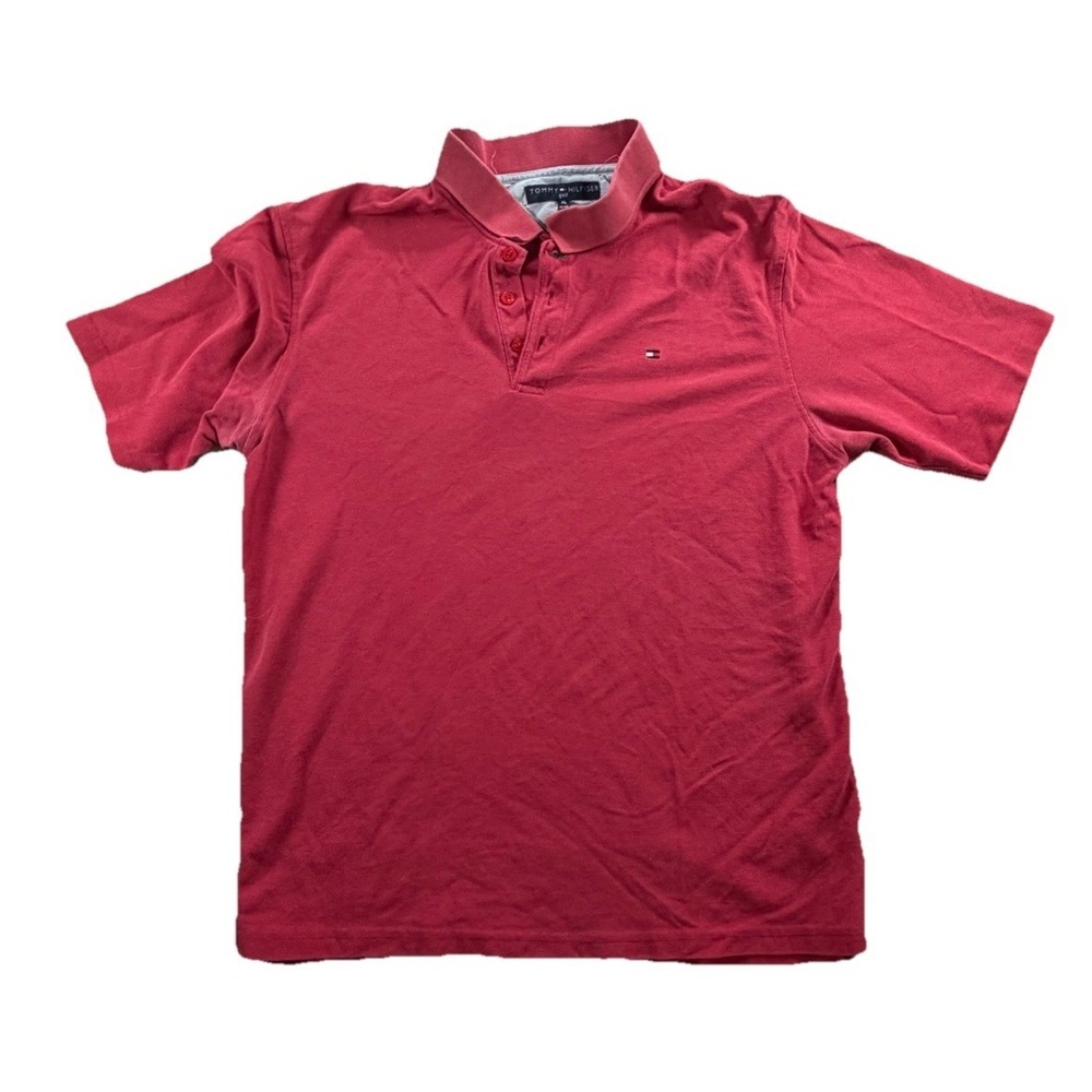 Tommy Hilfiger Shirt Mens XL red Classic Fit Polo Collared Short Sleeve